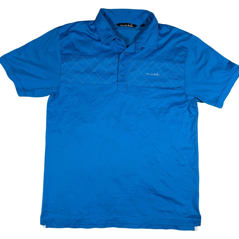 TravisMathew Polo Shirt Mens Large Blue Quilted Diamond Chest Pima Cotton Blend